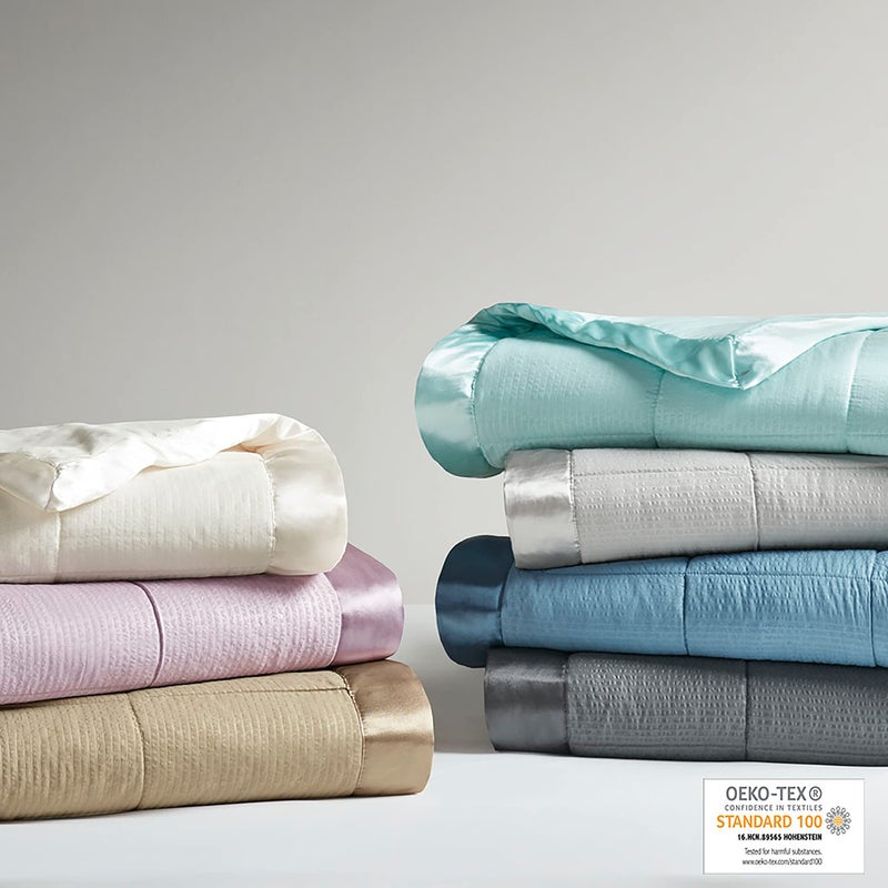 Madison Park Cambria Down Alternative Blanket  Premium 3M Scotchgard Moisture Wicking Treatment  Lightweight and Soft Bed Cover For Summer with Satin Trim  Oversized Full/Queen Gray - Image 4